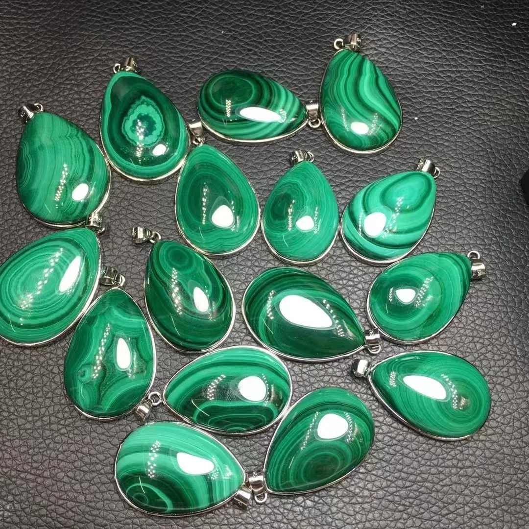 Unit One Piece 925 Silver With 29mm To 30mm Natural Malachite Crystal Drop Shape Pendant