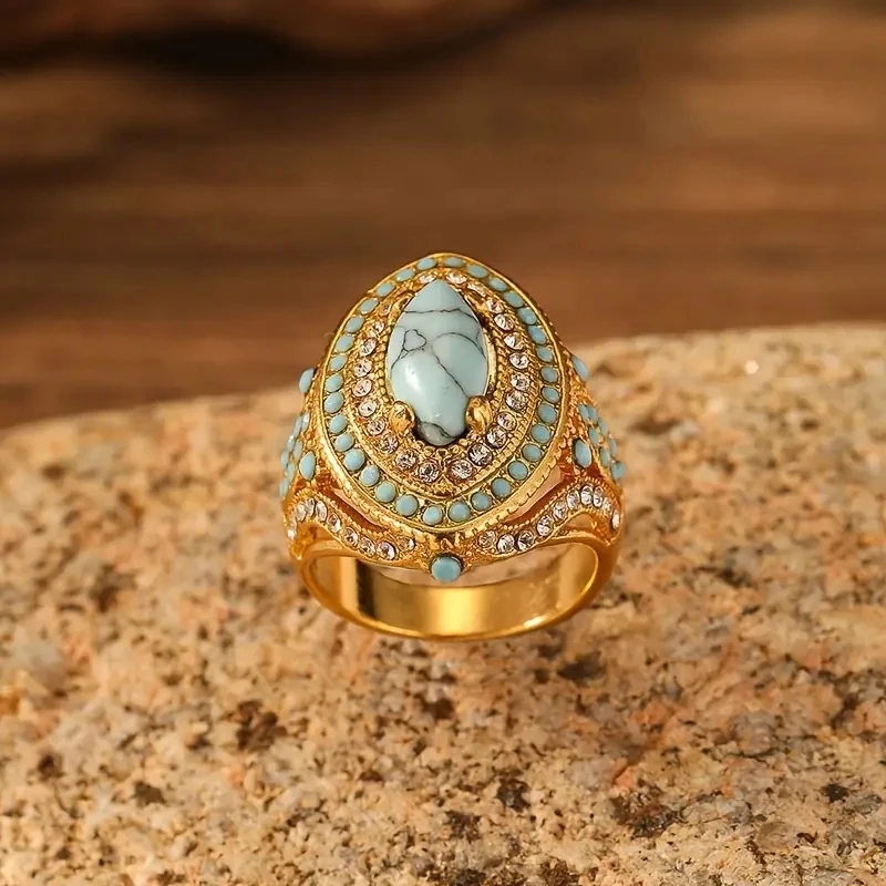 European and n fashion palace inlay ring, cross-border wish burst ring bohemian retro ring