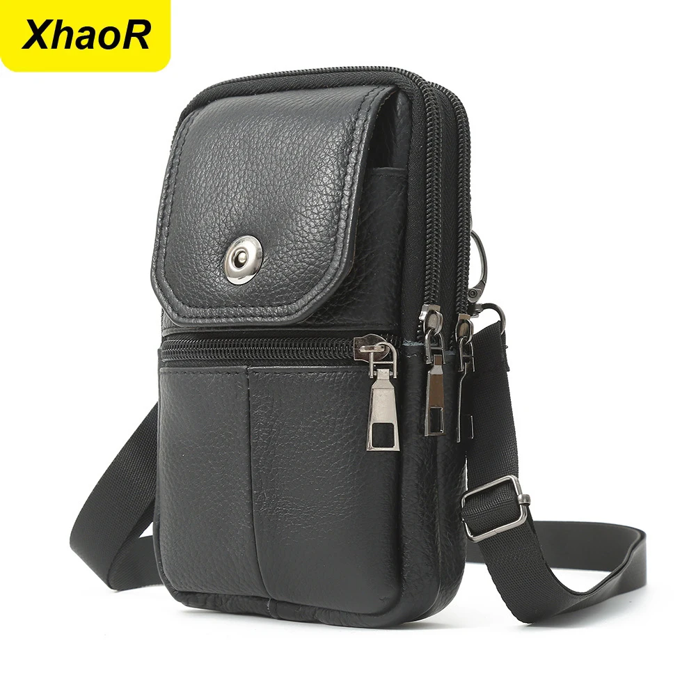 Neue Echtleder-Handytasche für Herren, Gürteltasche, multifunktionale Reisetasche, Handytasche für eine Schulter, diagonale Umhängetasche.