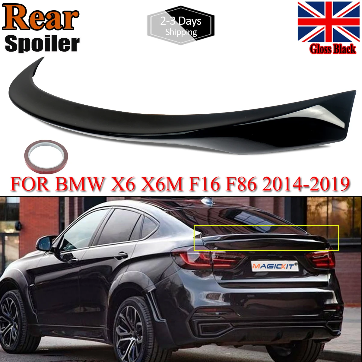 

Magickit Rear Tail Wings For BMW X6 F16 X6M F86 2014-2019 M Performance Rear Boot Trunk Spoiler Glossy Black