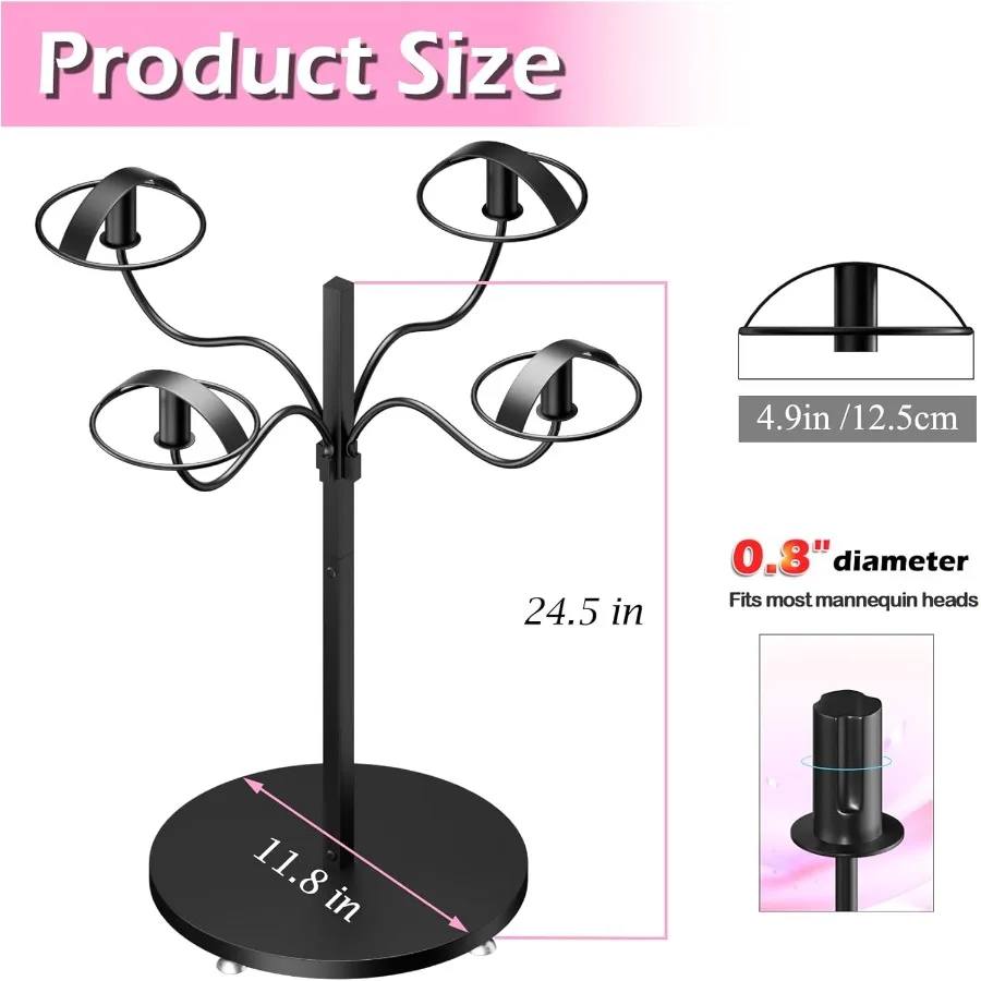 ที่แขวนวิกผมแบบหลายชั้น ชั้นวางโชว์วิกผมสำหรับร้านเสริมสวยหรือใช้ในบ้าน ที่จัดเก็บวิกผมโลหะพร้อมที่แขวนปรับระดับได้ 4 ชิ้น