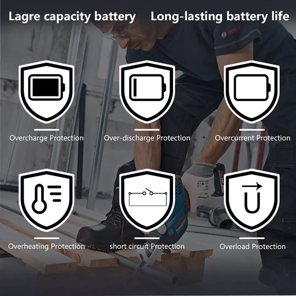 18V Battery 3.0Ah for Bosch Electric Drill 18V Rechargeable Li-ion Battery BAT609, BAT609G, BAT618, BAT618G, BAT614 + 1Charger