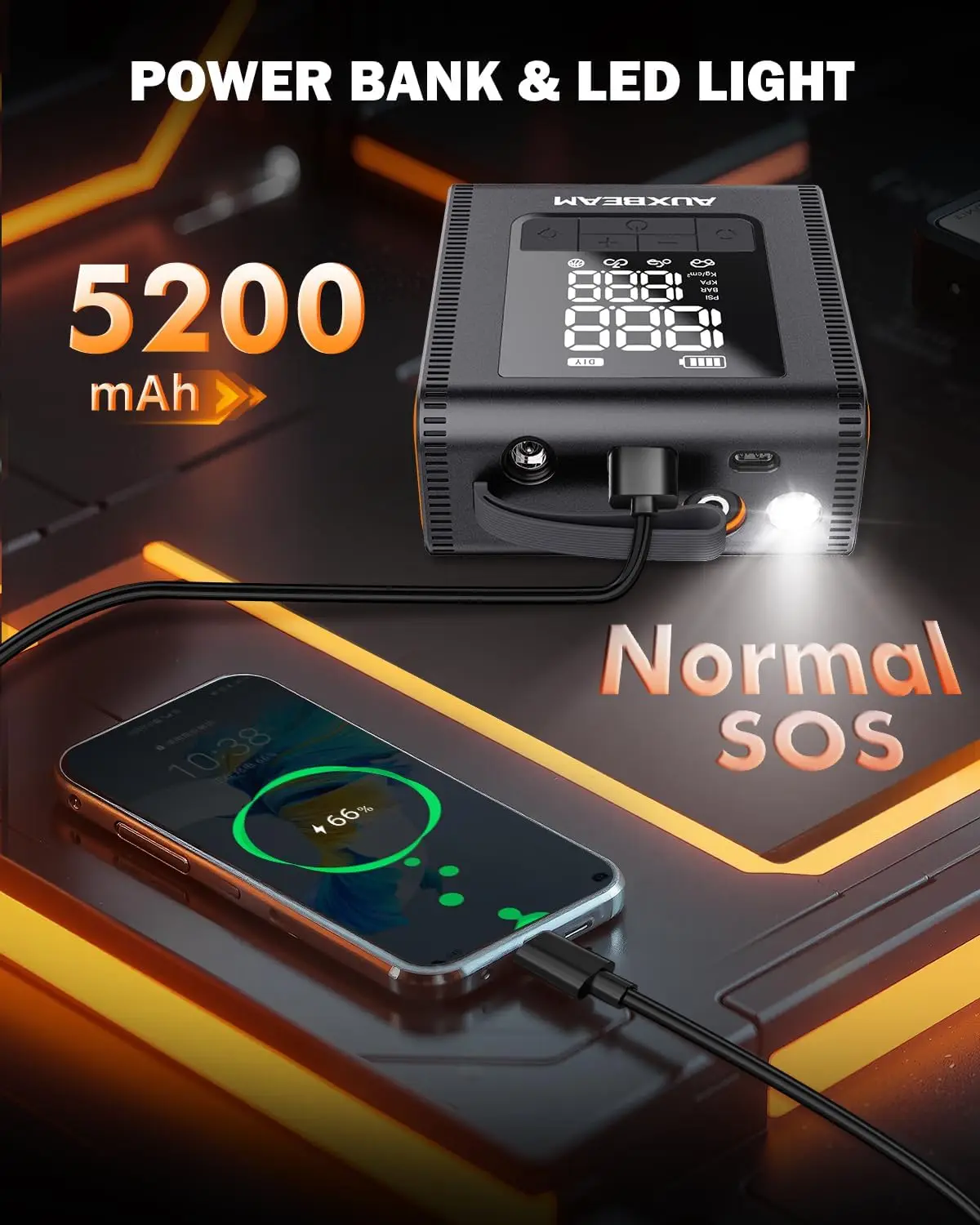 Portable Tire Inflator 150PSI Rechargeable 5200mAh with LCD Screen for Car Motorcycle Bike Ball