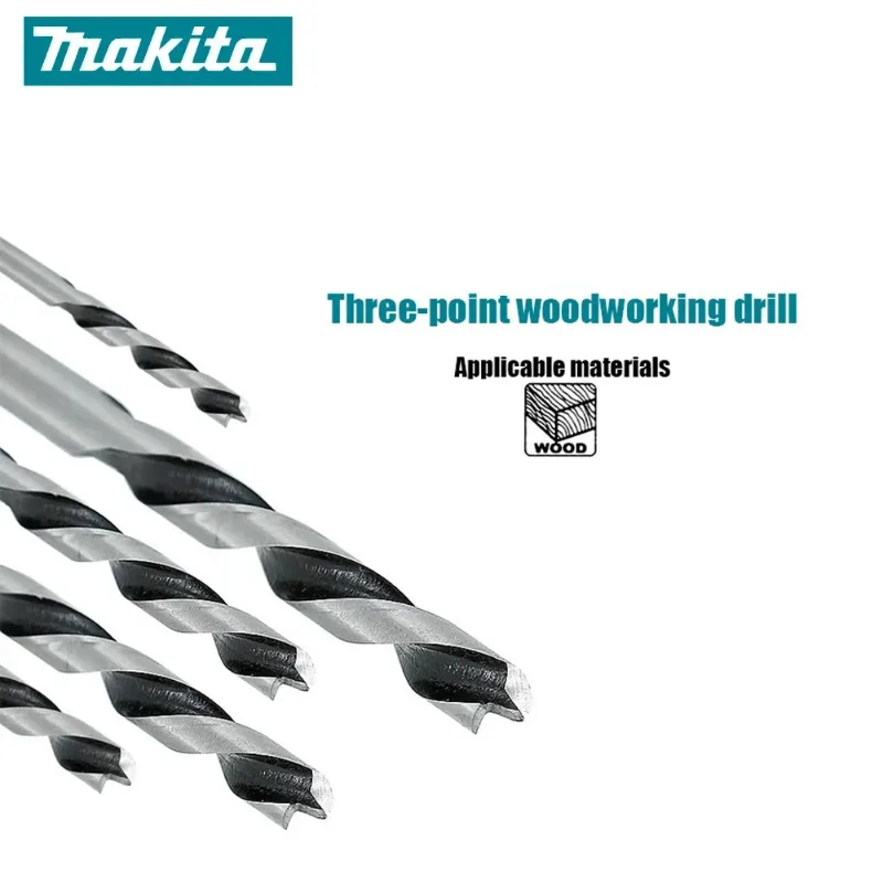 MAKITA D-77257 Power Tools Accessory, 8 Piece Wood Brad Point Drill Bit Set 3-10mm Straight Shank, Precise Durable Chip Removal