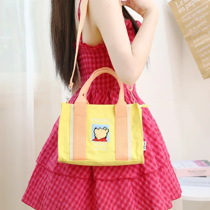 New Disney Dopamine Series Canvas Crossbody Bag Cartoon Winnie The Pooh Large Capacity Tote Bag Girl Gift Commuting
