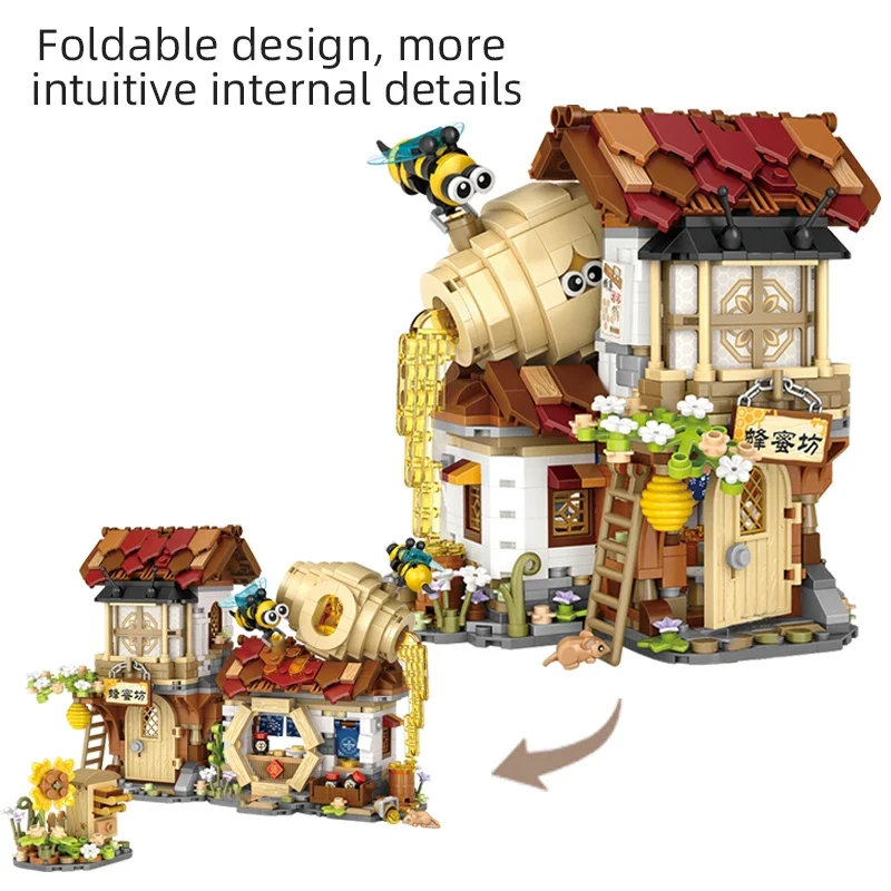 LOZ Creative Mini Street View Bee Shop Building Block Toys DIY Chinese Folding StreetView Puzzle Bricks Toys For Children Gift