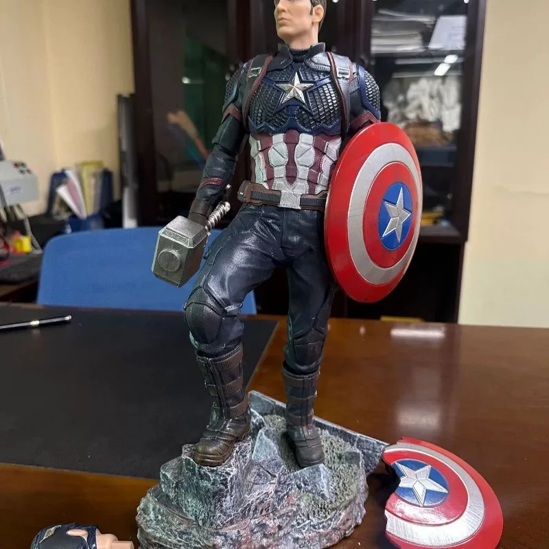 تمثال Marvel Captain America مقاس 40 سم برأسين يمكن أن يحل محل الحلي المزخرفة لسطح المكتب من Avengers 4 المصنوعة يدويًا