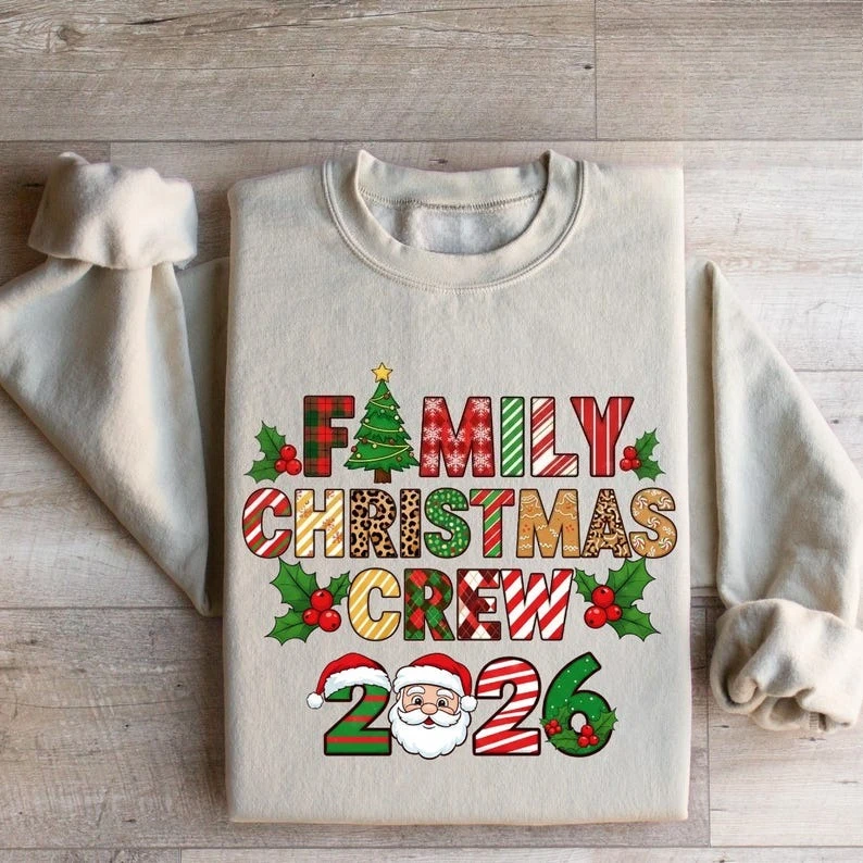 Simple Family Christmas Crew Sweatshirt 2026 Matching Holiday Sweater Santa Claus Shirt Festive Outfit Xmas Party Pullover Tops