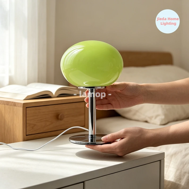 Gloss Oval Glass Table Lamp Nordic Log Warm Tone Bedside Lamp 3 Color Temperature Bedroom Homestay Decor Table Lamp