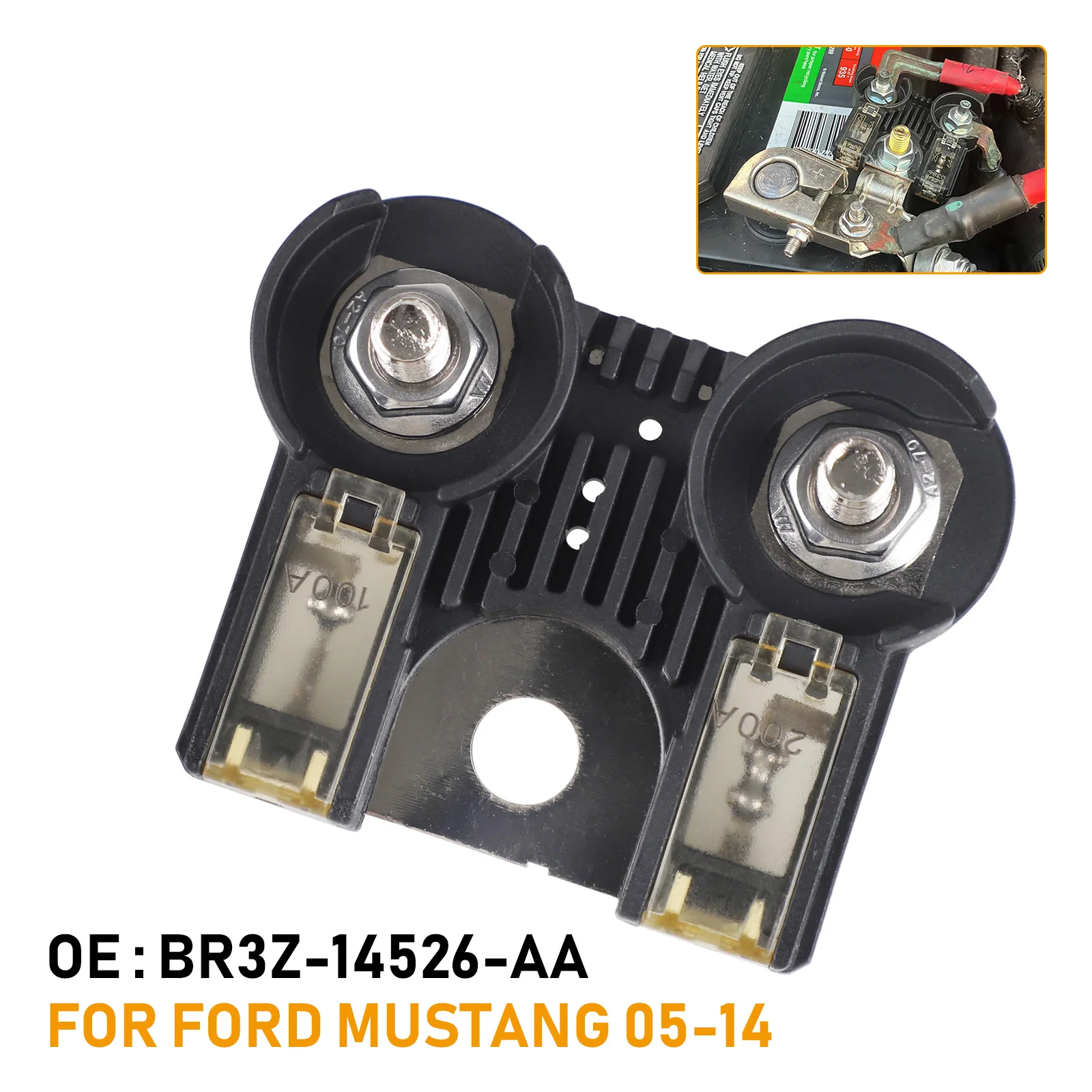 

For Ford Mustang 2005-2014 Battery Fuse Terminal With Nuts 200Amp/100Amp Stable Performance Car Battery Cable Fuse BR3Z14526AA