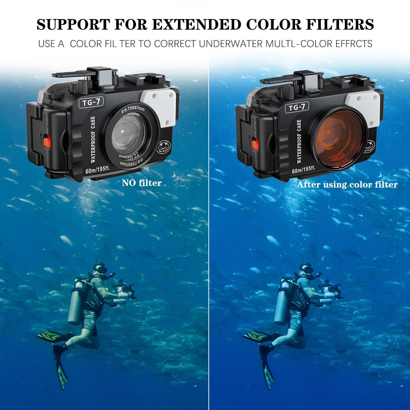 Seafrogs New Arrival 60 Meters Waterproof Camera Housing for Olympus Tough TG-7 Camera Professional Diving Photography Case Tg7