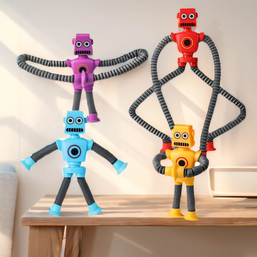 4Pcs Suction Cup Robot Funny Telescopic Stretch Fidget Toy Stress Relief Puzzle Animals Tricky Toy Family Jokes Child Kid Gift