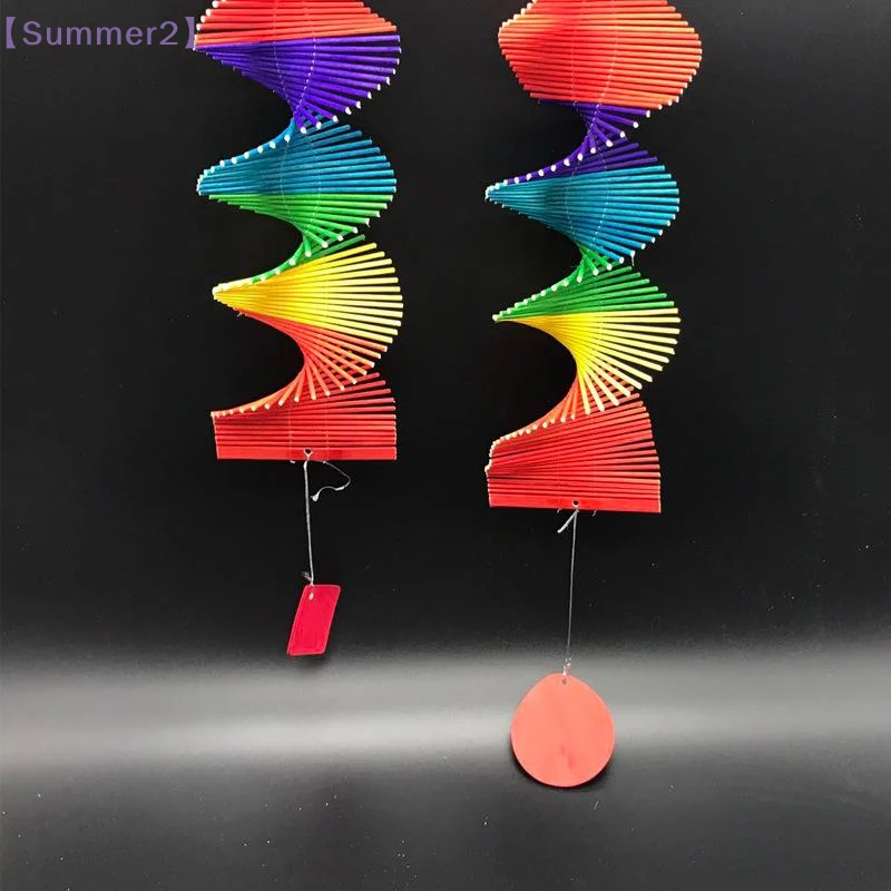 【Xia2】Colorful Wood Wind Chimes Rainbow Wind Spinner Lawn Wind Spiral Mobile Chime DIY Party Decor Pendant Home Garden Ornament