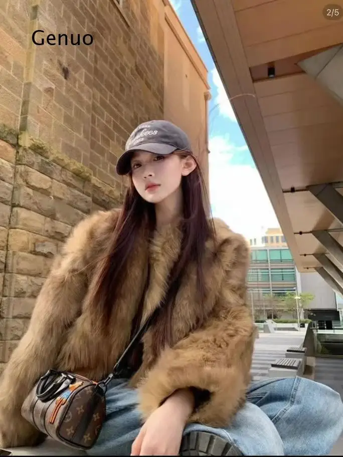 Women's Faux Fox Fur Short Coat Winter Warm Fluffy Outerwear Casual Jacket for Daily Streetwear Fashion Trend