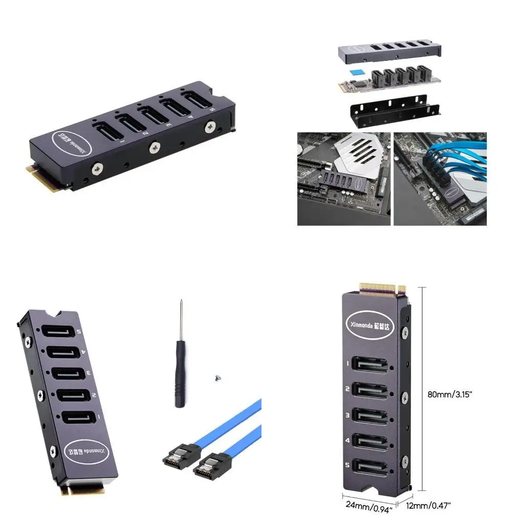 

652F M.2 NVMe to 5 SATAIII Converter Card M.2 to Adapter Riser- 5-port