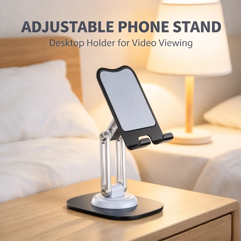 Multi-angle Adjustable Desktop Cell Phone Stand 360° Rotation Foldable Phone Holder Desk Bracket for Smartphone and Small Tablet