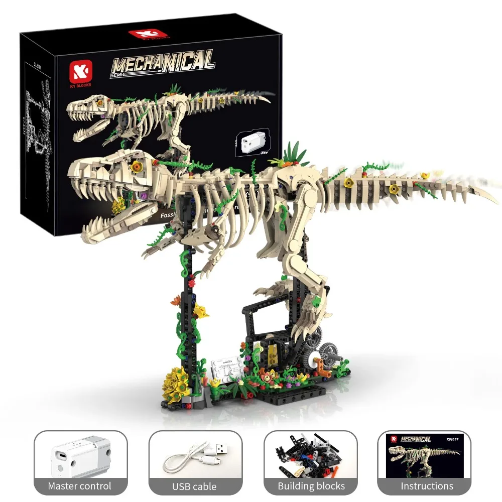 

K96177 1226Pcs Simulation Dinosaur Skeleton Model Building Blocks With Motor Assembly MOC Bricks Education Puzzle DIY Toys Gifts