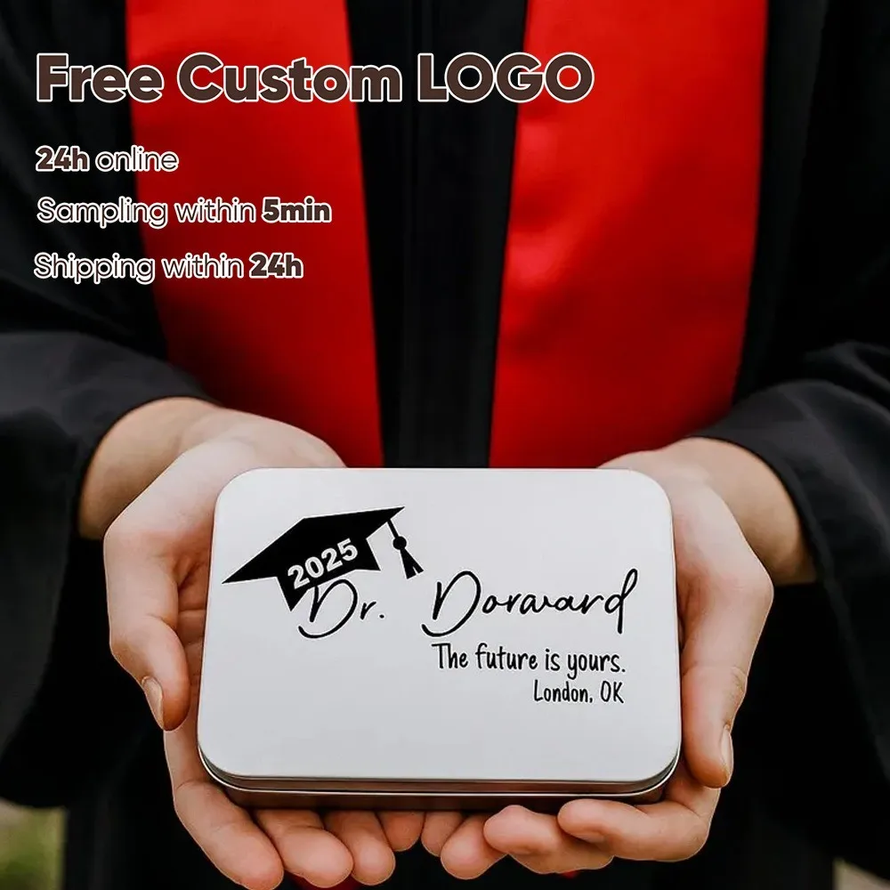 Caja de lata Rectangular de Metal personalizada gratis, latas de té rellenables para joyería de dulces, recuerdo de boda, estuche para brochas de maquillaje, 8,8x6x1,8 CM