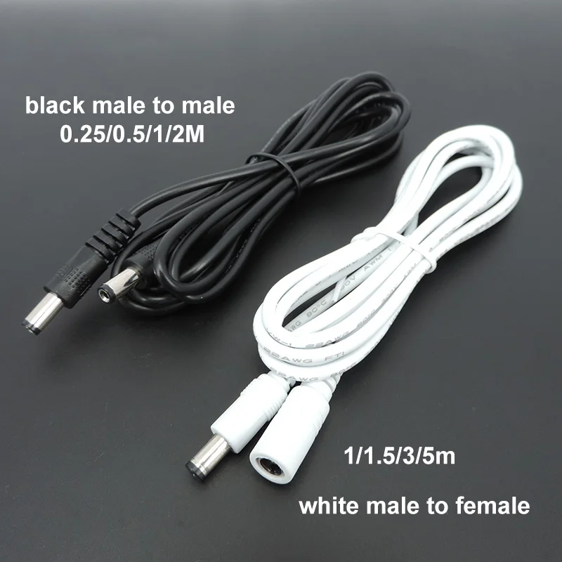 DC macho para macho para macho fêmea fêmea adaptador de alimentação, cabo preto, fio conector, 12V cabos de extensão, 22awg, 5.5x2.1mm, L1