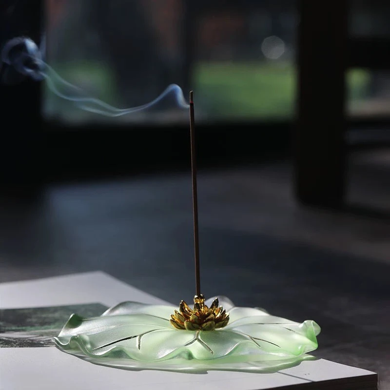 Unique Glass Incense Holder, Lotus Leaf Design, Ideal for Home Decoration