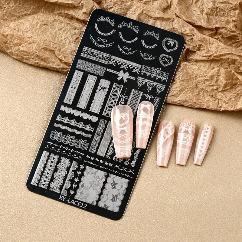 14 Designs Blumen-Spitzen-Buchstaben Edelstahl Nagelstempelplatten Nagelkunst-Vorlage – Detail 15