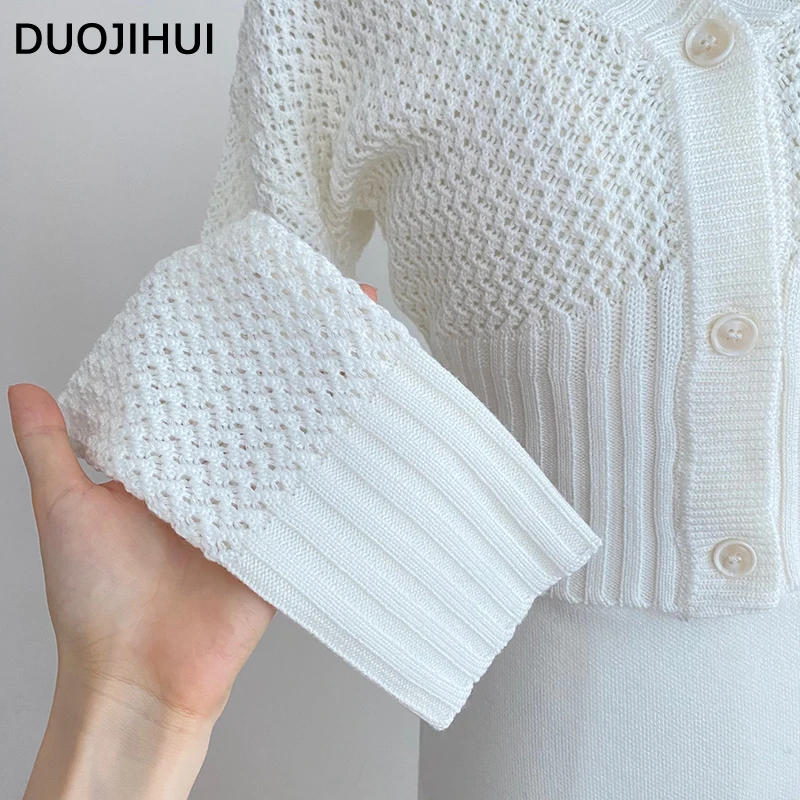 DUOJIHUI-cárdigan clásico con hombros descubiertos para mujer, cárdigan de un solo pecho, Color liso, blanco, Sexy, Simple, a la moda, novedad de otoño