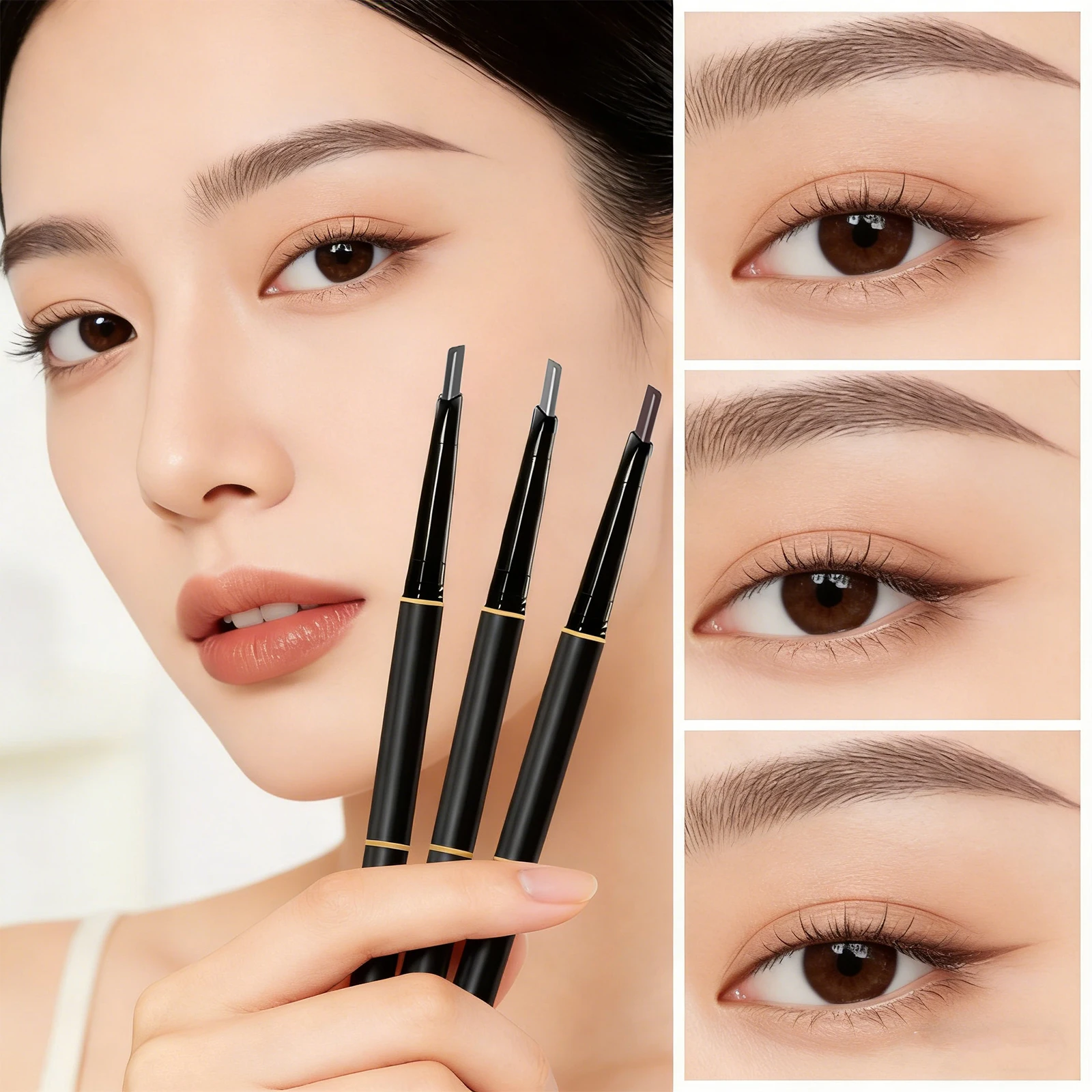 Lápiz de cejas 2 en 1, lápiz de cejas de doble cabeza de larga duración, 3 colores, maquillaje antimanchas resistente al agua para cosméticos de mujer