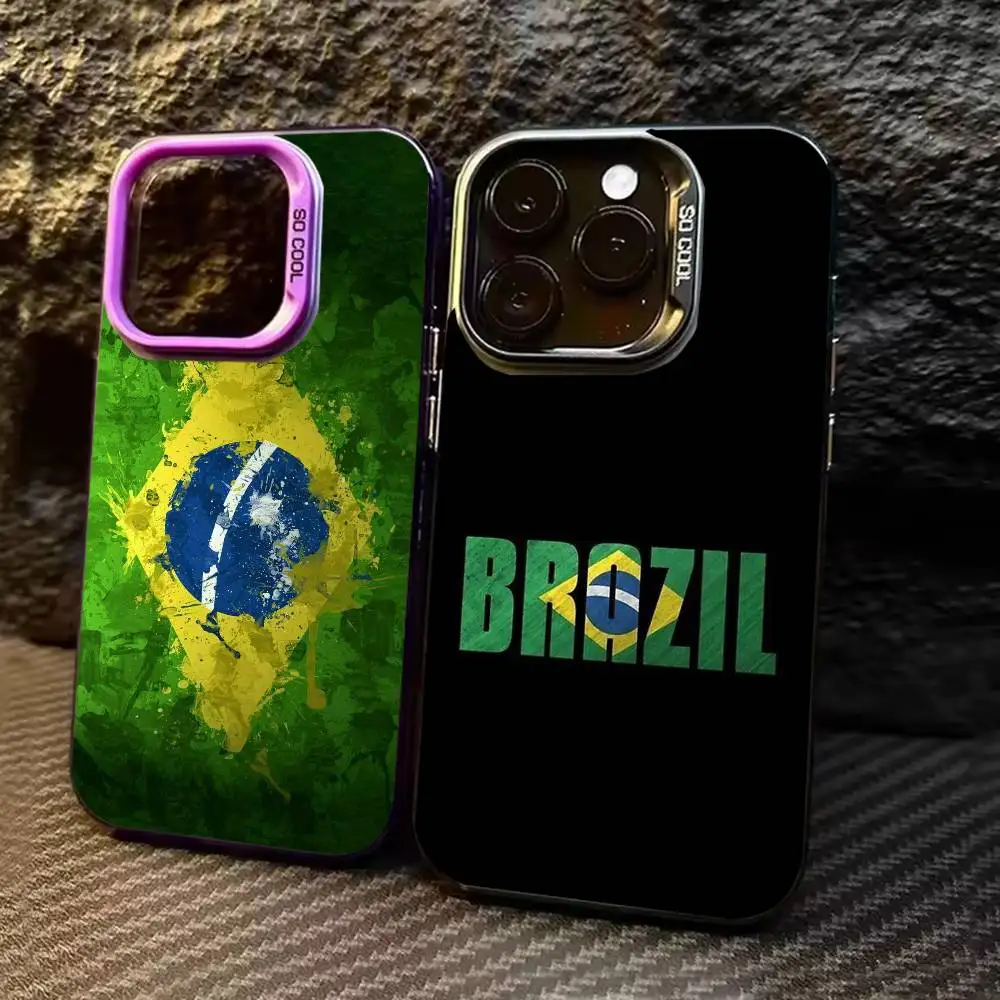 

B-Brazil Flag Phone Case For iPhone 17,16,15,14,13,12,11,Pro Max,Plus black Candy Silver Cover