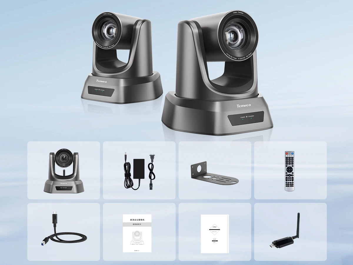 Tenveo 140X Wireless PTZ Optical Camera HD-MI Outputs Wireless Conference Cameras 1080P Full HD for Church Live Streaming System