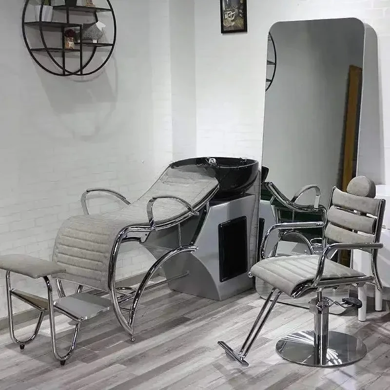 xz1Hair Salon Shampoo Chair Japanese Half Lying Flushing Bed Barber Shop Punch Bed for Hair Salon Hydrotherapy Bed