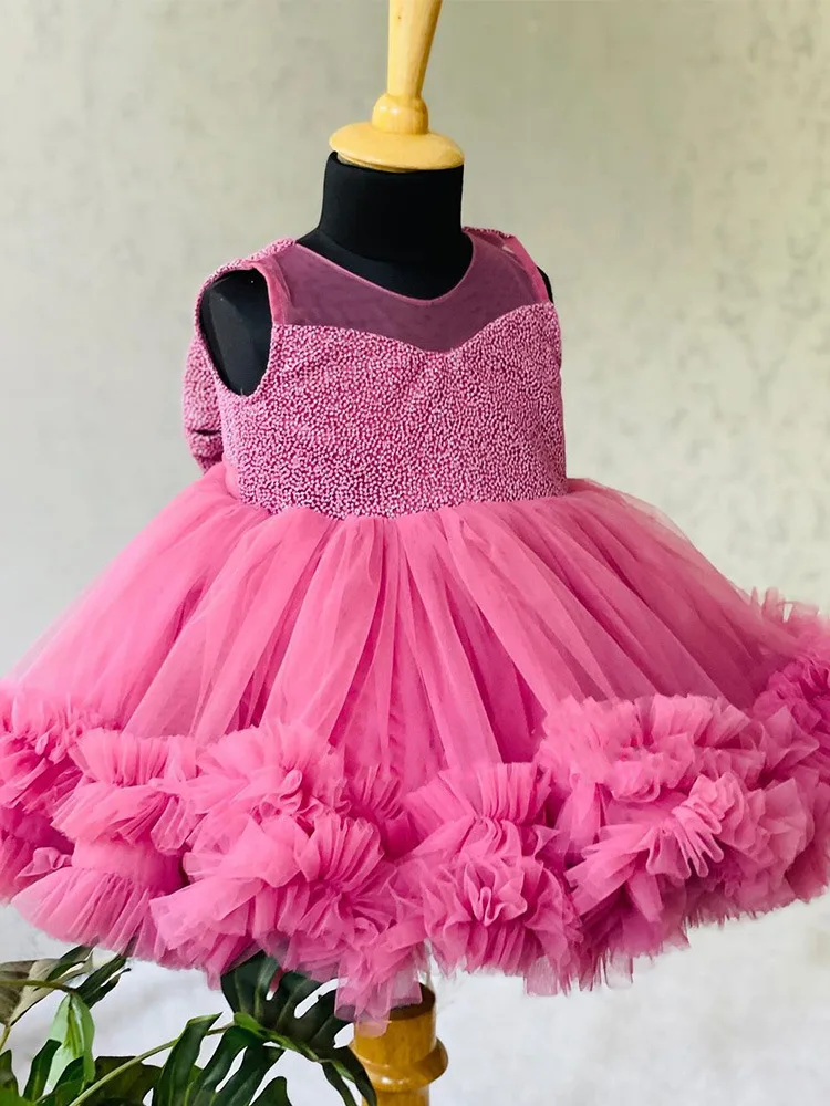 Party Ball Flower Girl Children's princess dress European and American fluffy big bow Tutu 1st birthday girl's Trailing dress