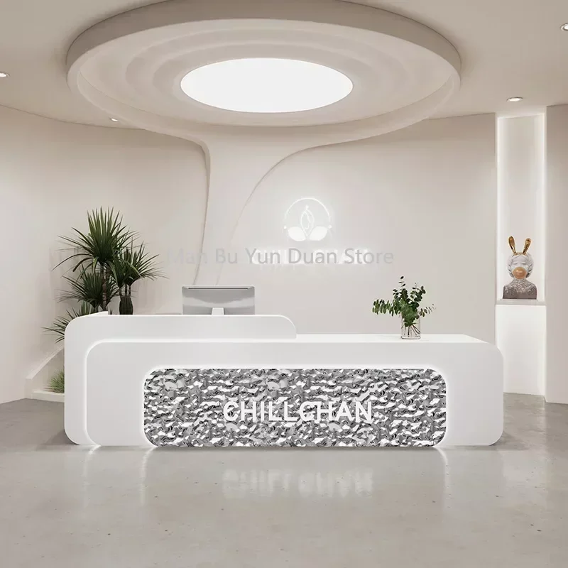 

Furniture Reception Office Companies Irregular Desk Counter Long Corner Storage Dhome Professional Cash White Vintage Modern