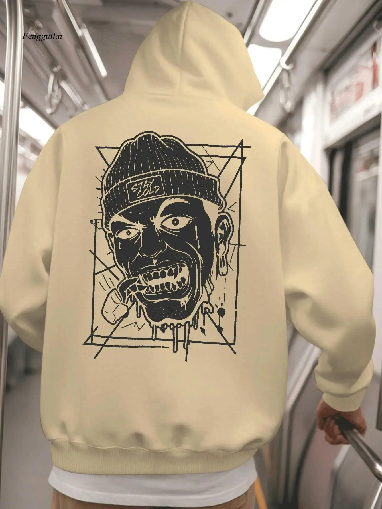 سويت شيرت بقلنسوة من القطيفة - بلوفر شتوي دافئ كبير مع قماش ناعم وطباعة حروف وياقة بغطاء للرأس #2