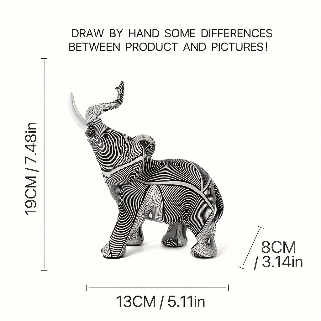 Modern Minimalist Black & White Striped Elephant Resin Statue Chic Art Figurine for Living Room Office Hallway Home Decor
