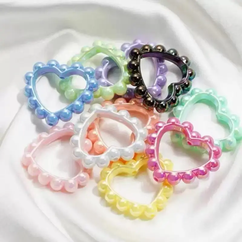5-20pcs Heart Acrylic Plated UV Color Love Garland Beaded Handmade DIY Mobile Phone Chain Keychain Accessories Pen Decoration