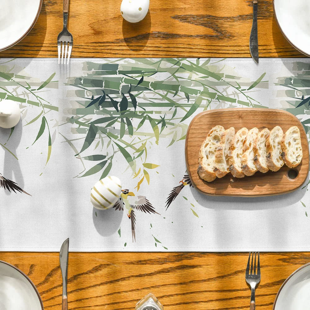 Ink Chinese Plant Bird Bamboo Table Runner comò Table Decor cucina lavabile tavolo da pranzo Runner Party Decor