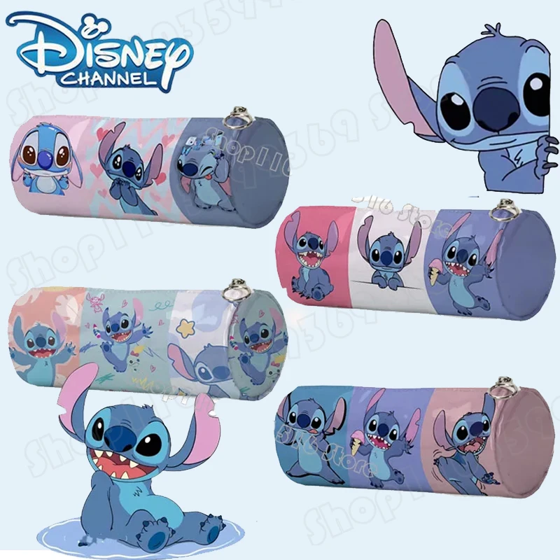 Desenhos animados Disney Stitch Pencil Case, Estudante cilíndrico Lápis Sacos, Saco de papelaria de armazenamento, Presentes infantis