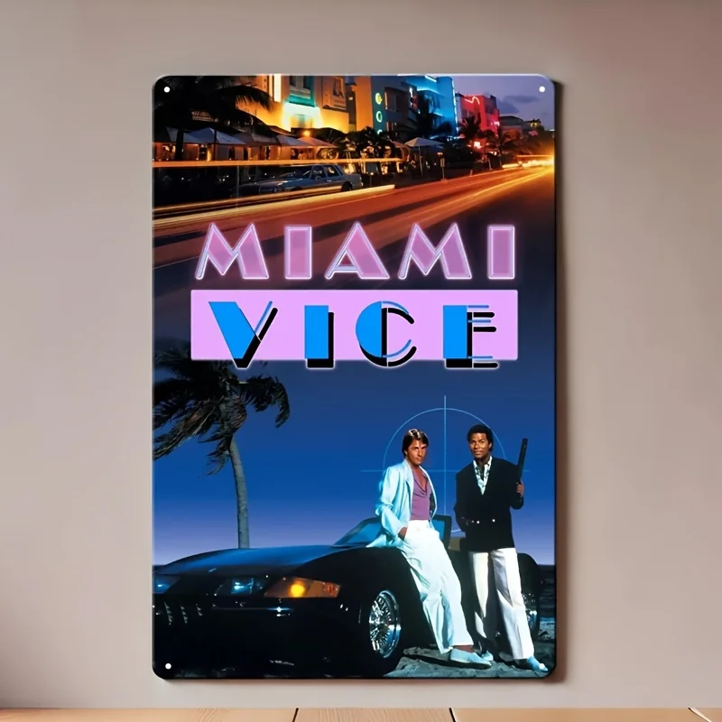 

Vice Vintage Metal Tin Sign - Retro Movie Wall Art with Iconic Characters & Car, Durable Iron English Text Decor, Easy-H