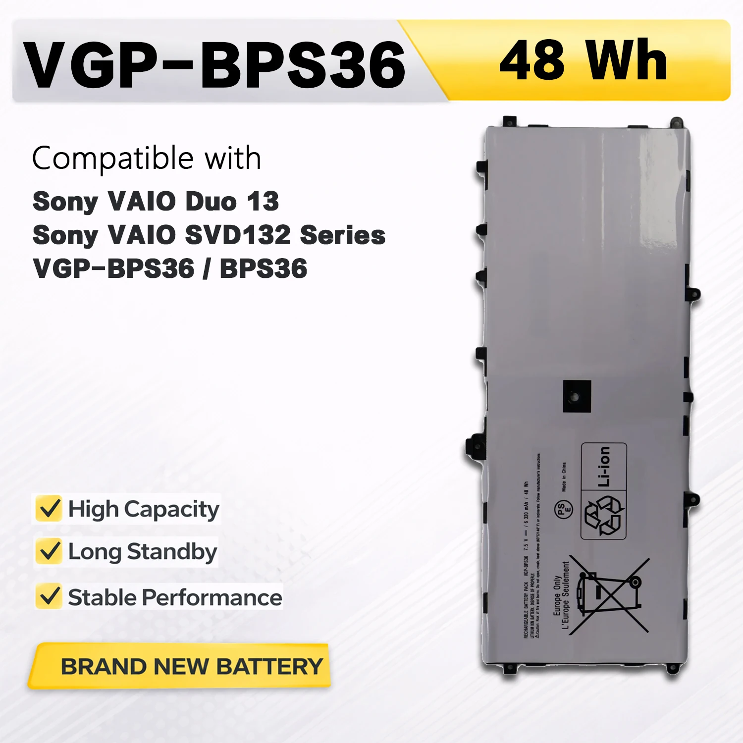 PowerHub VGP-BPS36 7.5V 48Wh 6320mAh Laptop Battery For Sony VAIO Duo13 SVD132 SVD13211CGB SVD1321BPXB SVD132A14W SVD1323XPGB