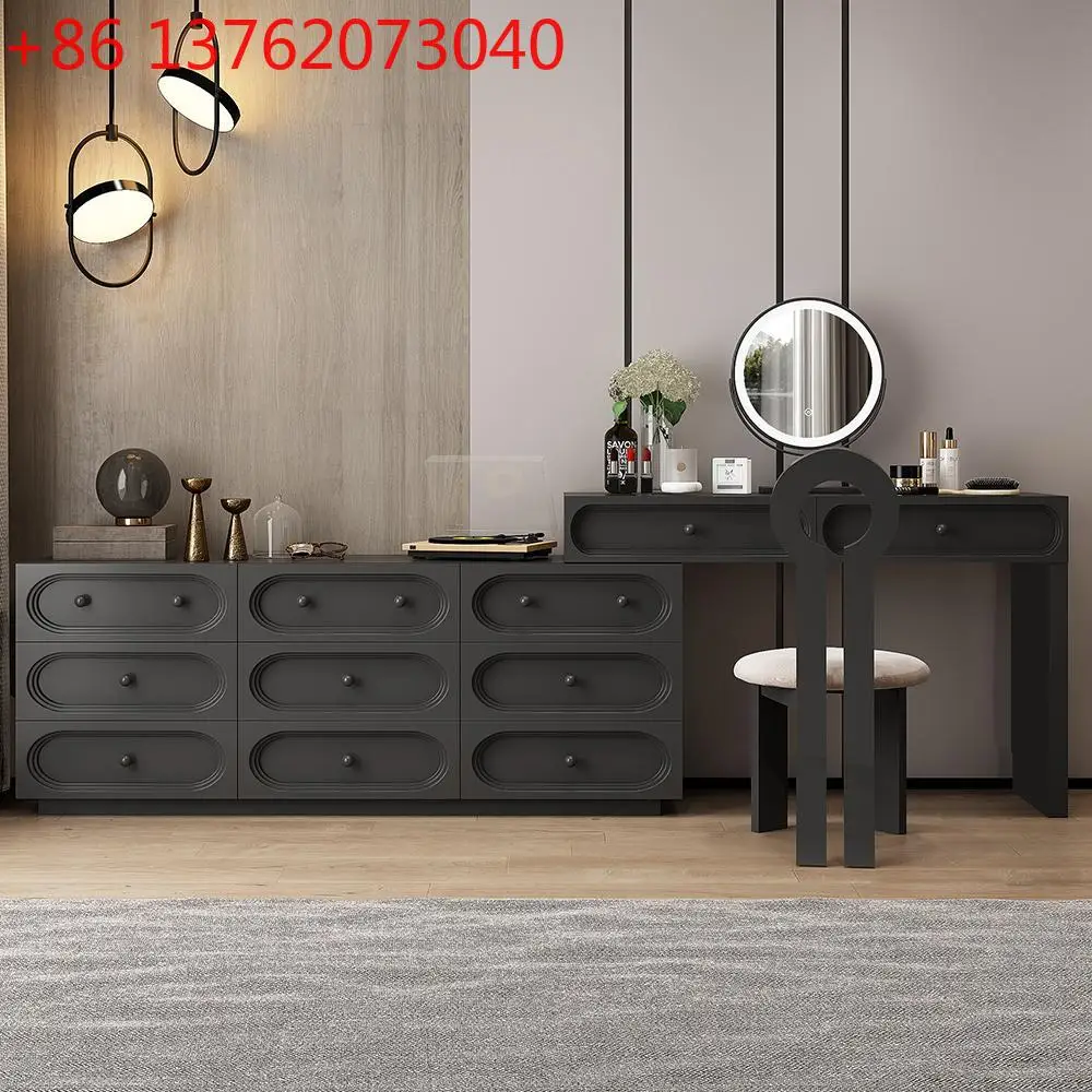 Comò minimalista italiano, cassettiera, ripostiglio integrato per camera da letto, tavolo da trucco in legno massello all'estremità del letto