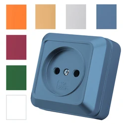 Blue Classic Flame Retardant Not Ground EU Standard Wall Surface Plugs Socket Paint Plastic Electrical Outlets 250V Surface Home