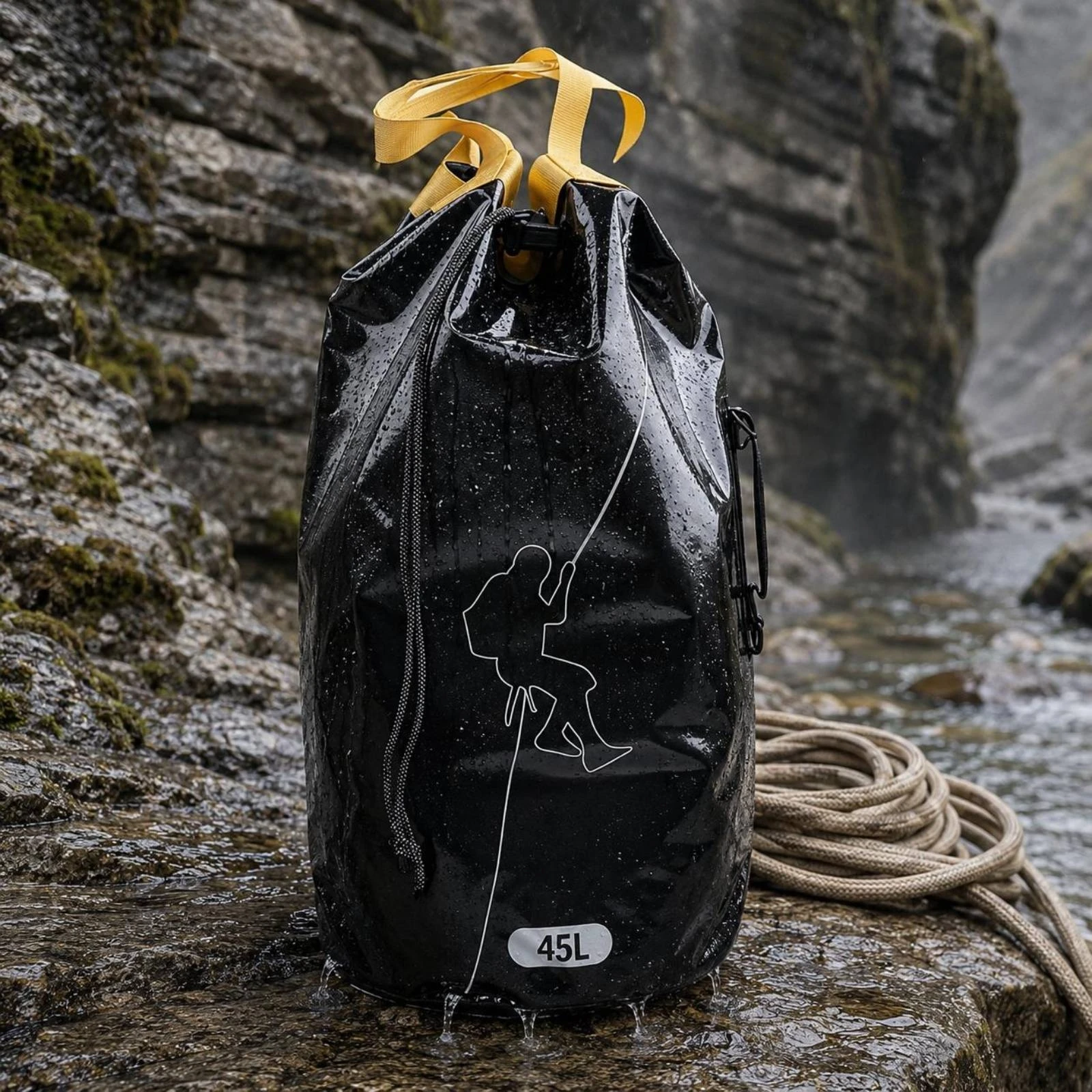 Climbing Rope Backpack Heat-Sealed Climbing Rope Bag Mesh Material Drain Hole for Canyoning