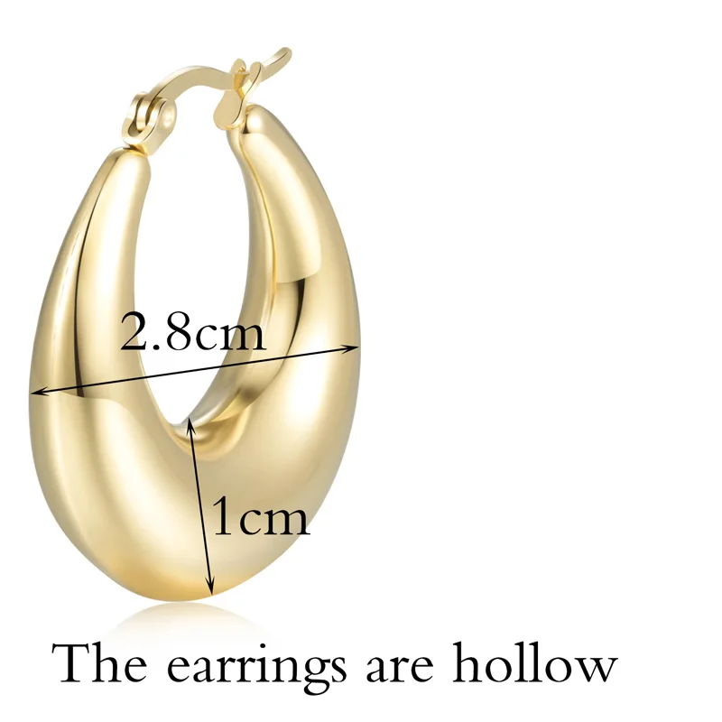 Geometric Hoop Earrings for Women Girl Wedding Party Statement Stainless Steel Metal Texture 18 K Earrings Golden Jewelry