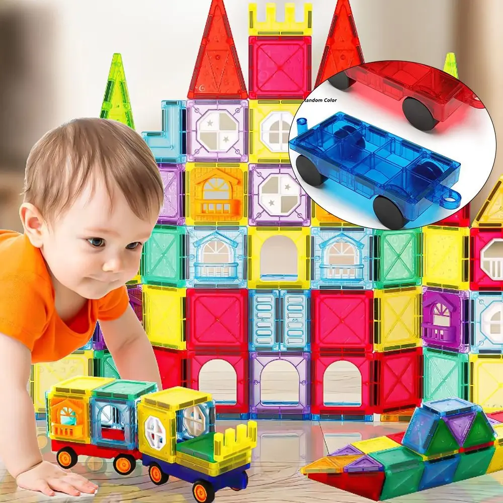 Durable Plastic Magnetic Car Smooth Wheels Linkable Magnetic Tiles Accessory Magnetic Building Blocks Car Montessori Activity