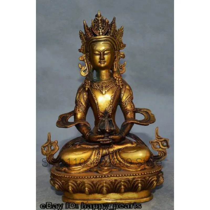 

8" Old Tibet Buddhism Bronze Copper Amitayus longevity God Goddess Buddha Statue