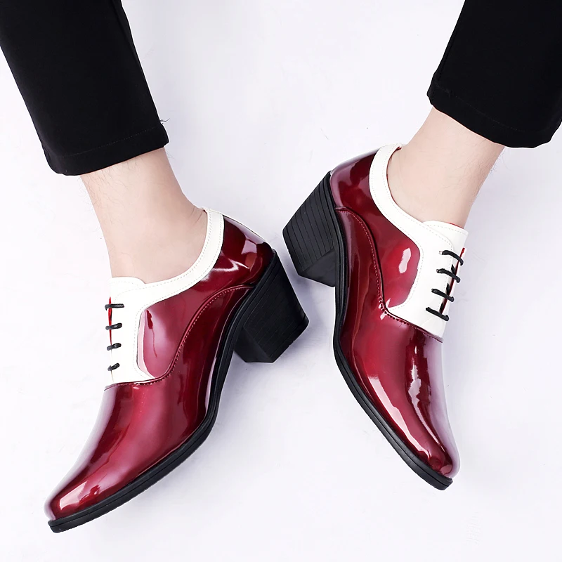 New Classic Glitter Leather Men Dress Shoes Fashion Red Mirror Luxury Shoes Men Increasing-height Shoes 4.5cm Heel Men Footwear