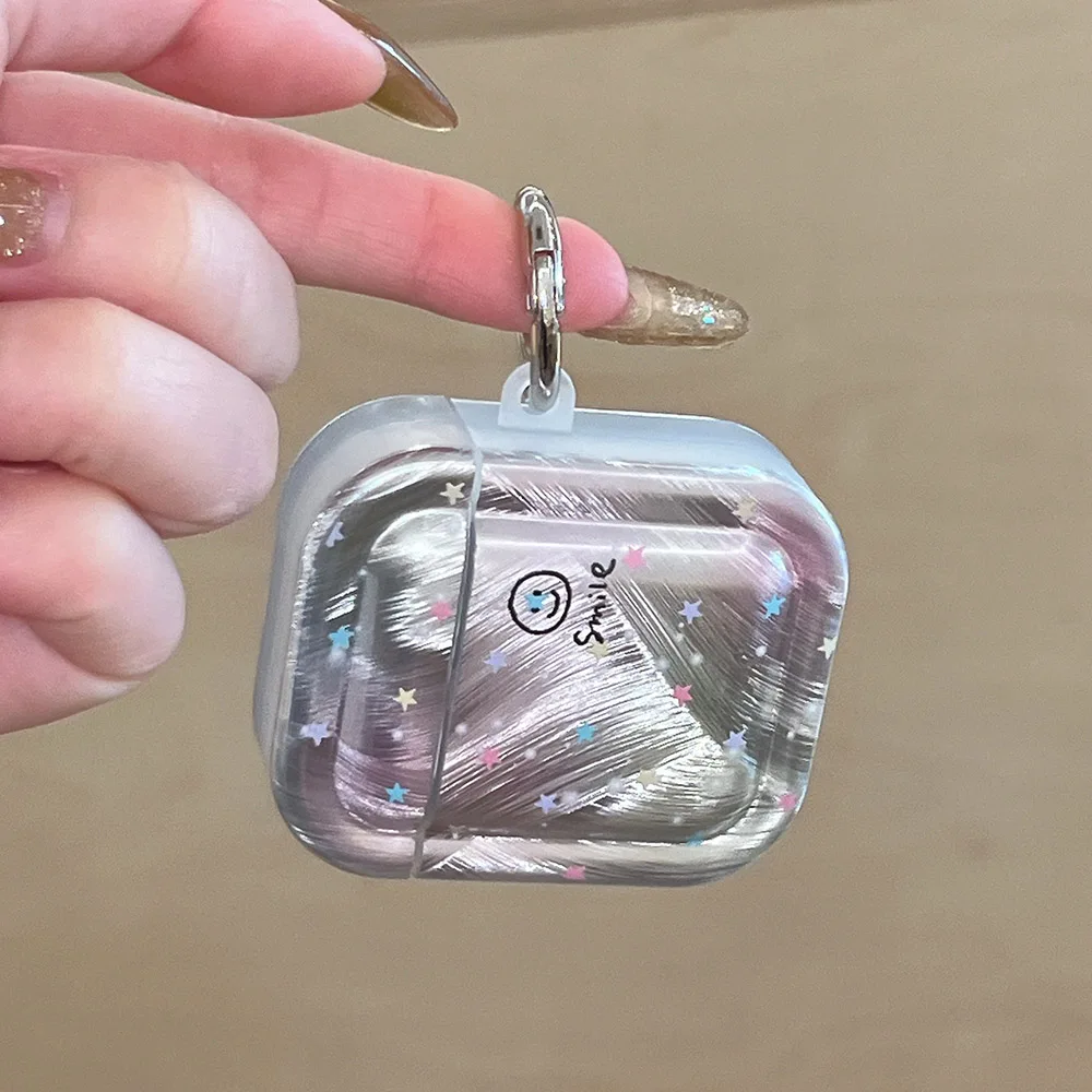 Stella colorata Volto sorridente Laser Argento Custodia morbida per auricolari per AirPods 4 Nuova copertura protettiva per AirPods 2 3 Pro 2 Shell Coque
