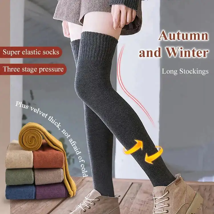 Chaussettes Hautes et Chaudes pour Femme, Bas Longs, Genoux Épais, Polyester, Coton, Éponge, Automne Hiver