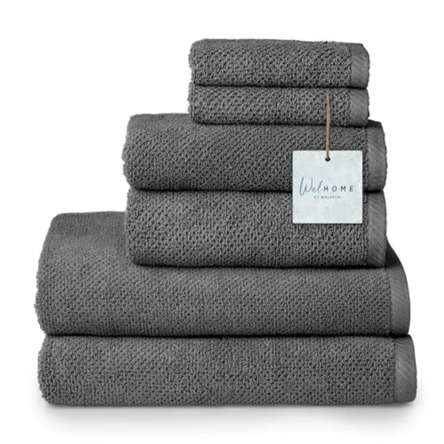 

Bathroom use, 100 cotton popcorn textured towel set, dark gray, ultra-soft and plush 600 GSM
