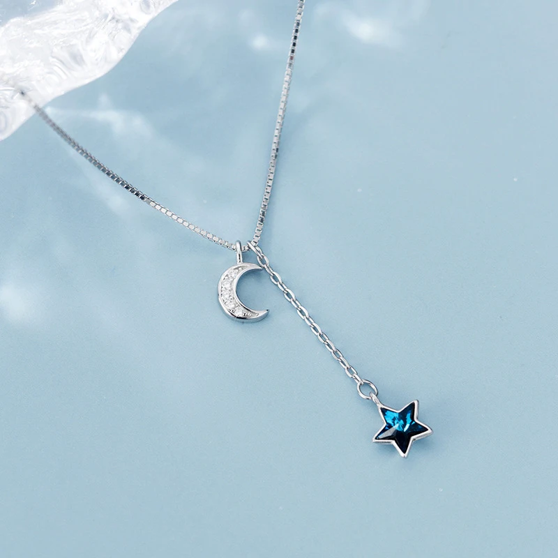 Modian Real 925 Sterling Silver Shining Crescent Star Pendant for Women Link Chain Fashion Fit Women Engagement Party Jewelry